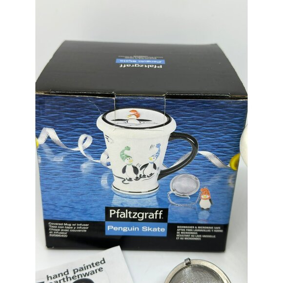 VTG Pfaltzgraff 2007 Penguin Skate Covered Mug 3.25" Infuser Coffee Tea Cup NOS - Picture 4 of 10